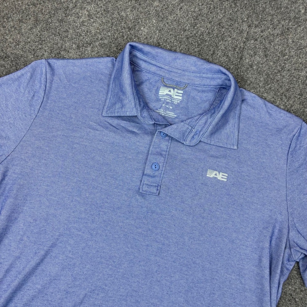 American Eagle Mens Size Medium Blue Heathered Short Sleeve Polo Shirt